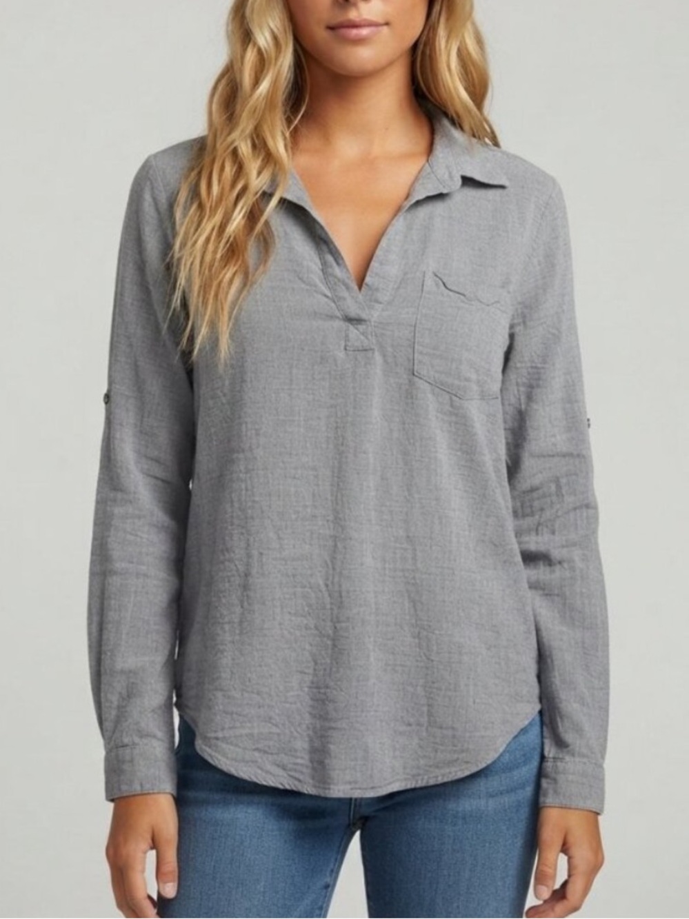 Cloth & Stone Women's Gray Long Sleeve Pullover Top Medium 39831